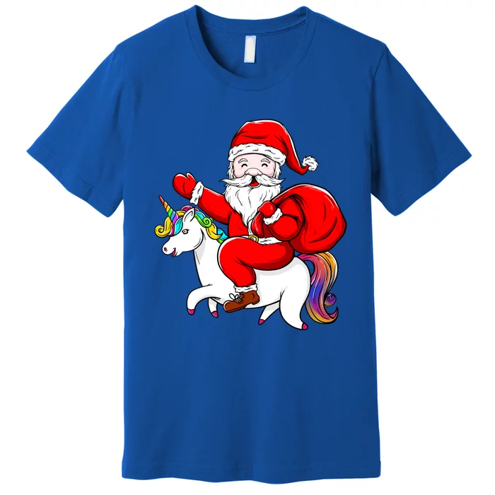 Santa Riding Unicorn Christmas Funny Gift Funny Xmas Meaningful Gift Premium T-Shirt