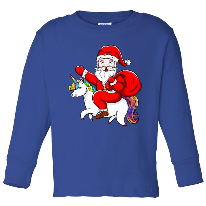 Santa Riding Unicorn Christmas Funny Gift Funny Xmas Meaningful Gift Toddler Long Sleeve Shirt