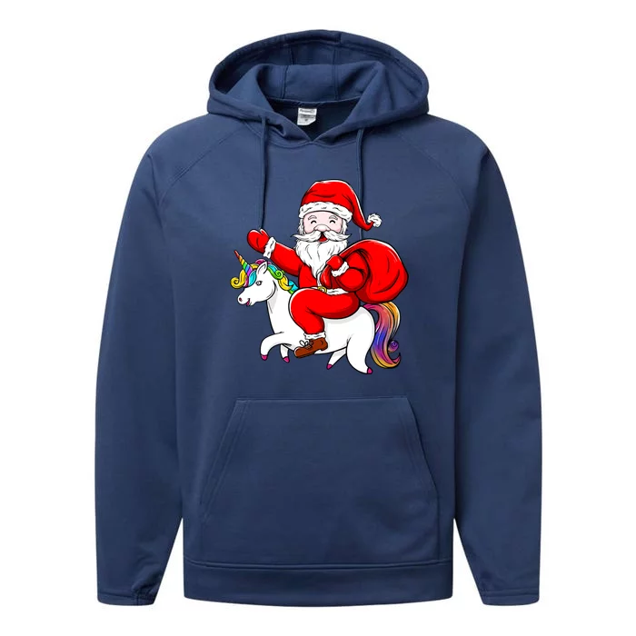 Santa Riding Unicorn Christmas Funny Gift Funny Xmas Meaningful Gift Performance Fleece Hoodie