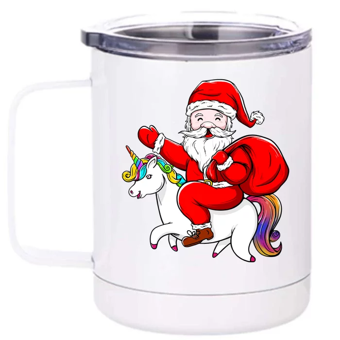 Santa Riding Unicorn Christmas Funny Gift Funny Xmas Meaningful Gift Front & Back 12oz Stainless Steel Tumbler Cup