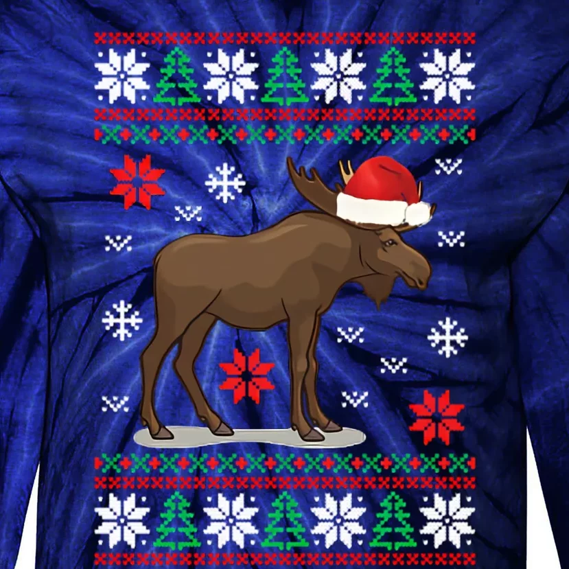 Santa Reindeer Ugly Christmas Tie-Dye Long Sleeve Shirt