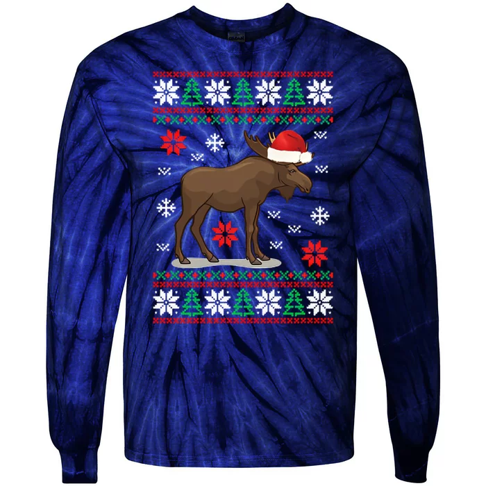 Santa Reindeer Ugly Christmas Tie-Dye Long Sleeve Shirt