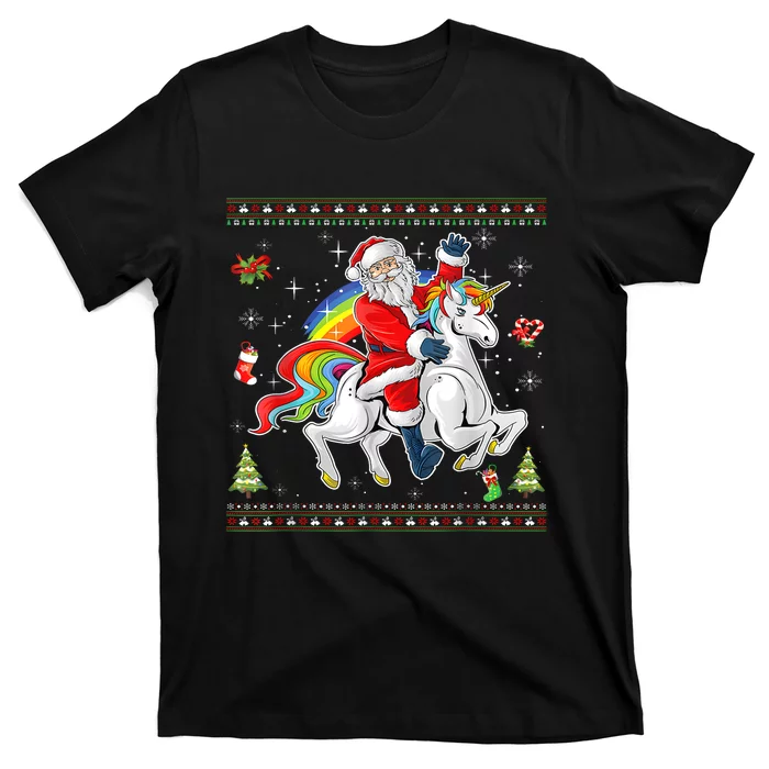 Santa Riding Unicorn Merry Christmas Xmas Sweater Ugly T-Shirt