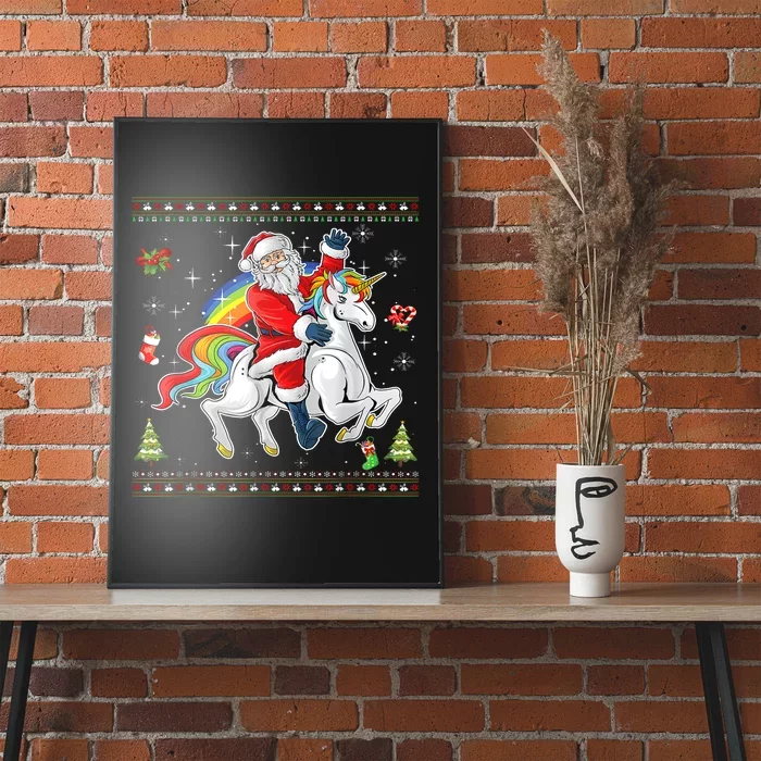 Santa Riding Unicorn Merry Christmas Xmas Sweater Ugly Poster