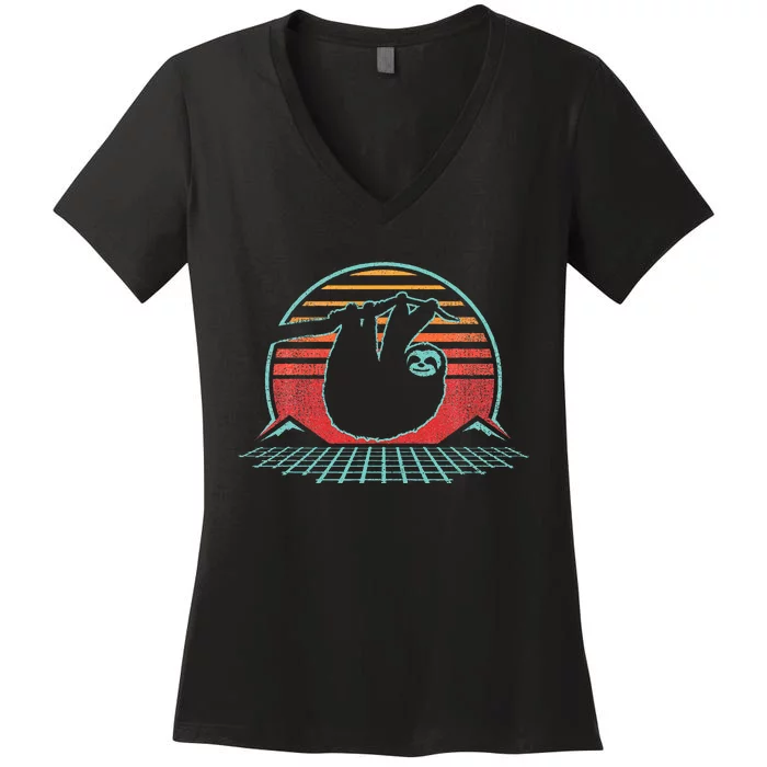 Sloth Retro Vintage 80s Style Zoologist Animal Lover Gift Women's V-Neck T-Shirt