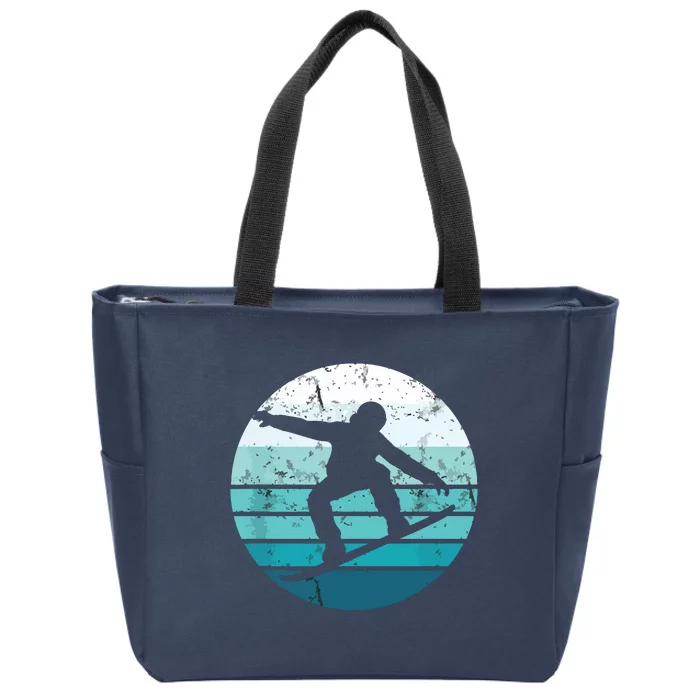 Snowboard Retro Vintage Cool Snowboarding Blue Sunset Zip Tote Bag