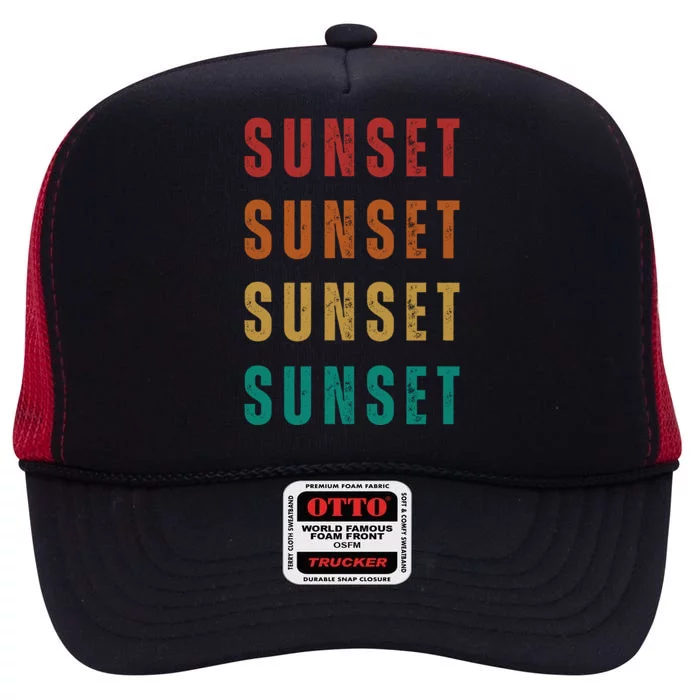 Sunset Retro Vintage Summer High Crown Mesh Trucker Hat