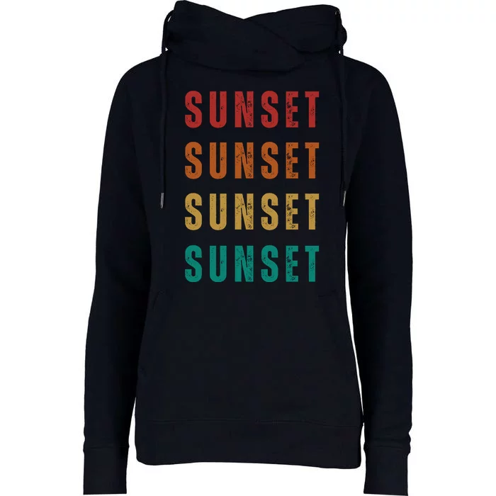 Sunset Retro Vintage Summer Womens Funnel Neck Pullover Hood