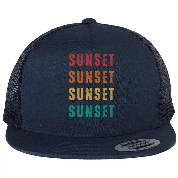 Sunset Retro Vintage Summer Flat Bill Trucker Hat