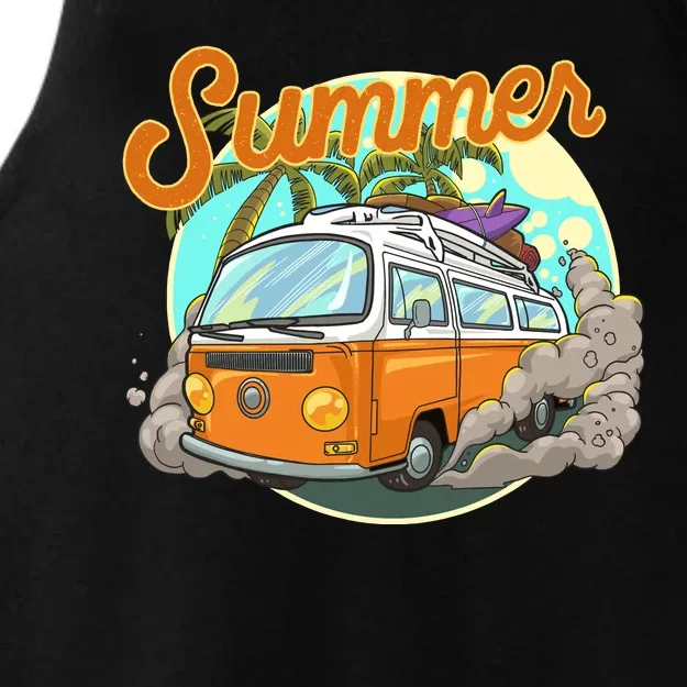 Summer Retro Van Tropical Ladies Tri-Blend Wicking Tank