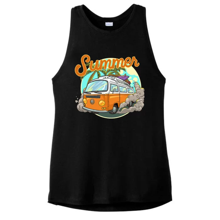 Summer Retro Van Tropical Ladies Tri-Blend Wicking Tank