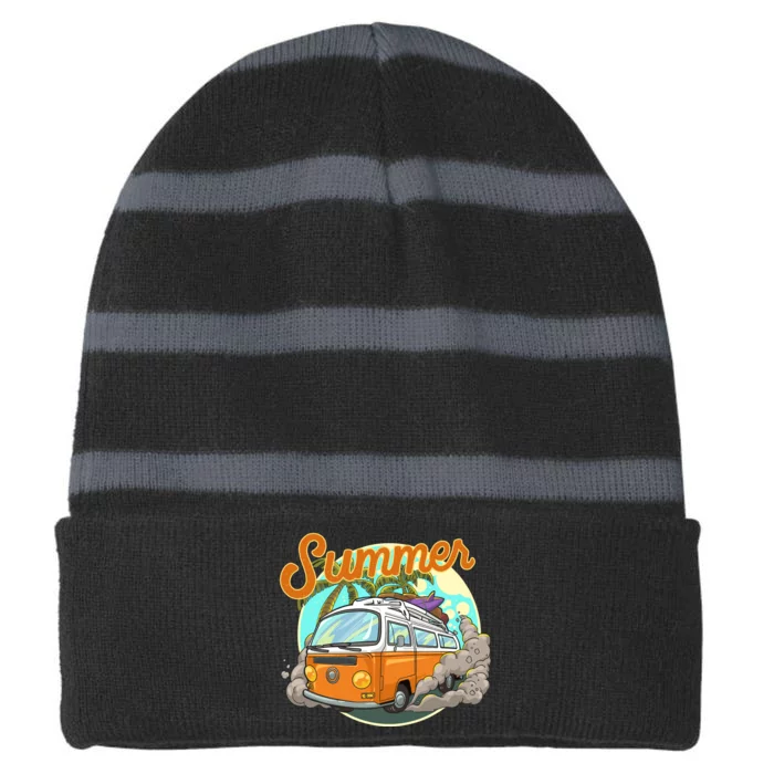 Summer Retro Van Tropical Striped Beanie with Solid Band