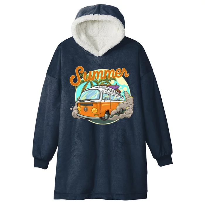 Summer Retro Van Tropical Hooded Wearable Blanket