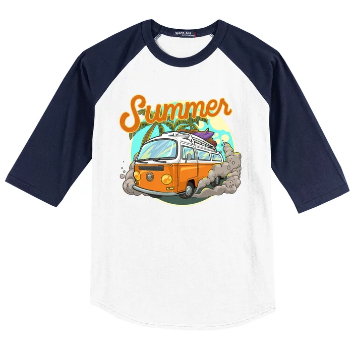 Summer Retro Van Tropical Baseball Sleeve Shirt