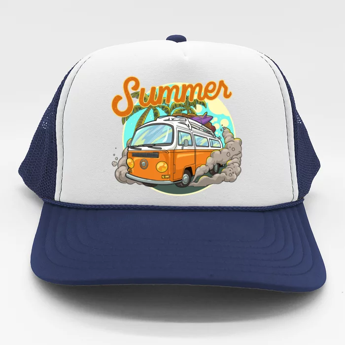 Summer Retro Van Tropical Trucker Hat