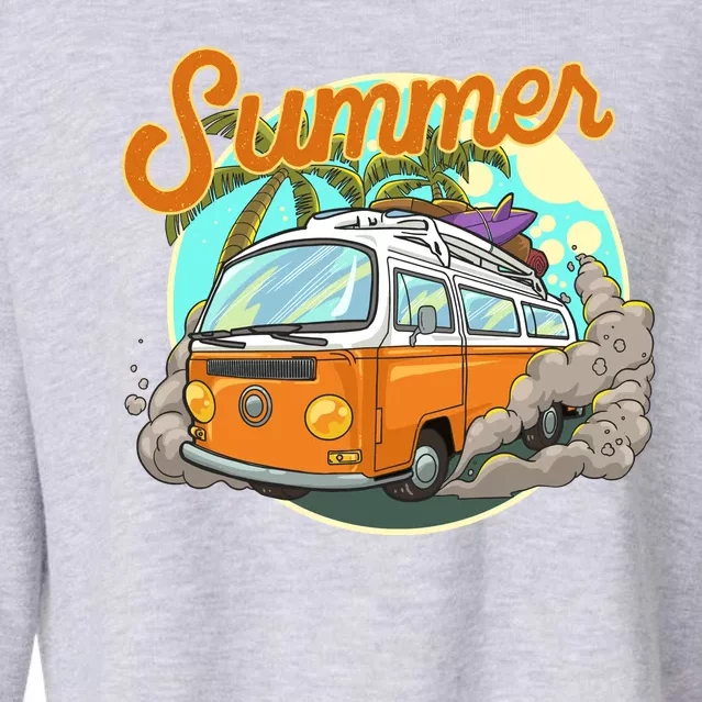 Summer Retro Van Tropical Cropped Pullover Crew