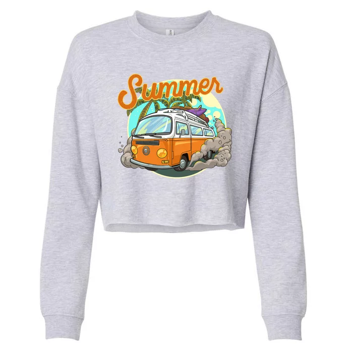 Summer Retro Van Tropical Cropped Pullover Crew