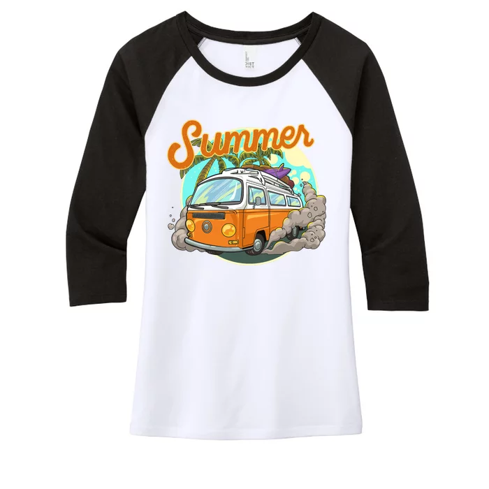 Summer Retro Van Tropical Women's Tri-Blend 3/4-Sleeve Raglan Shirt