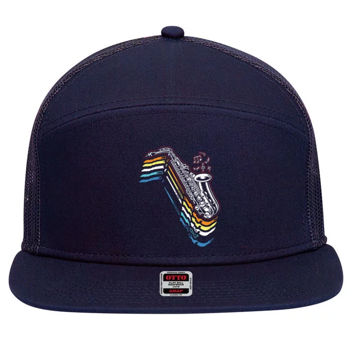 Saxophone Retro Vintage 7 Panel Mesh Trucker Snapback Hat