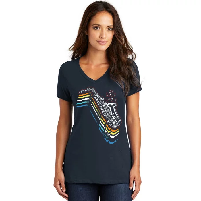 Saxophone Retro Vintage Women's V-Neck T-Shirt