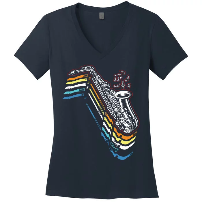 Saxophone Retro Vintage Women's V-Neck T-Shirt