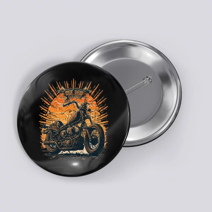 Stunning Retro Vintage Classic Motorcycle Chopper Sunset Button