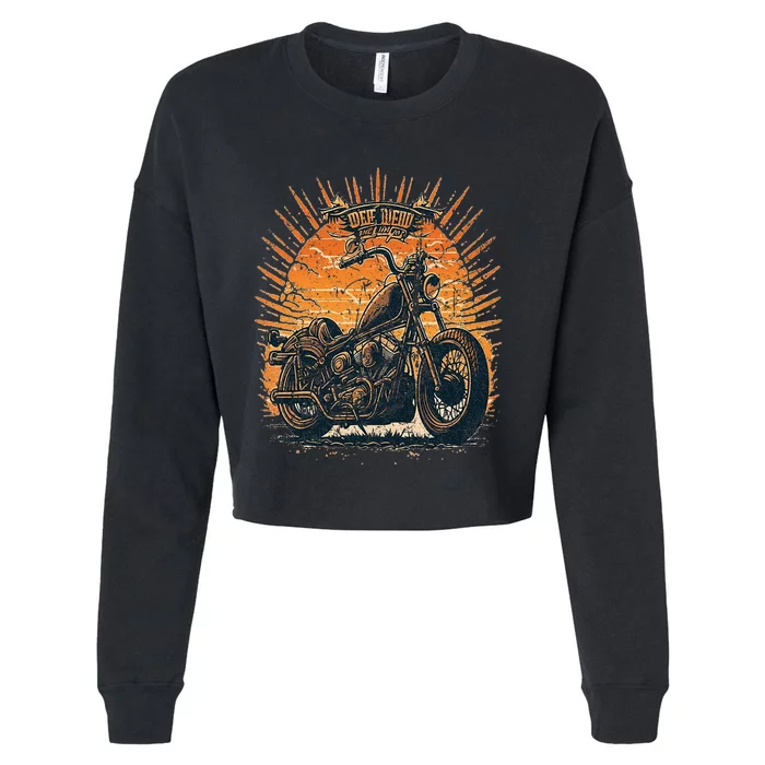 Stunning Retro Vintage Classic Motorcycle Chopper Sunset Cropped Pullover Crew