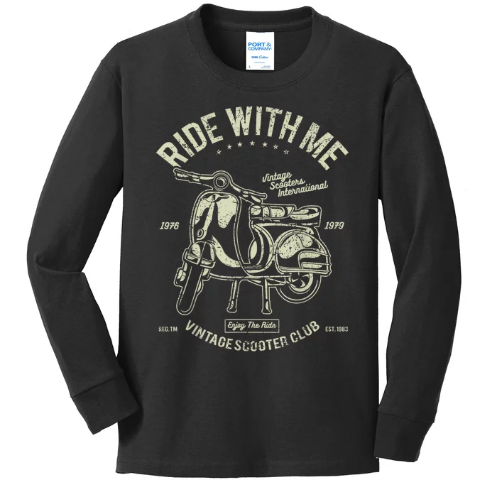 Scooter Ride With Me Vintage Scooter Vintage Kids Long Sleeve Shirt