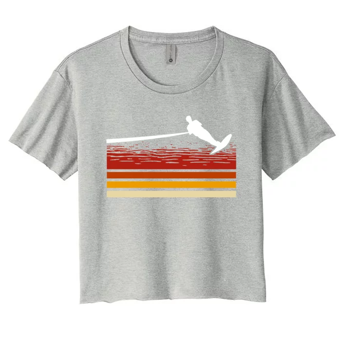 Ski Rope Water Skiing Retro Wave Lover Beachsports Gift Women's Crop Top Tee