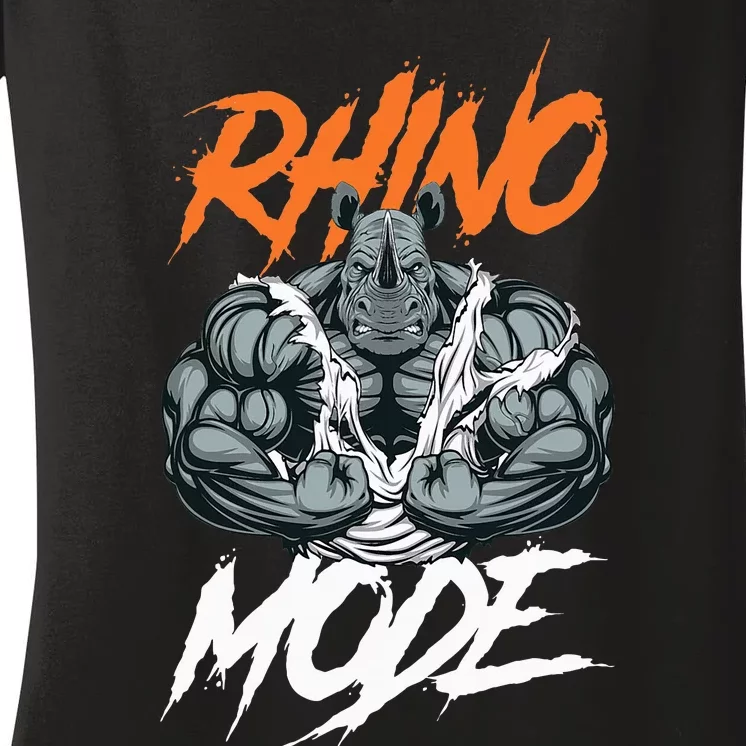 Strong Rhino With Big Biceps Rhino Mode For Gym Lover Women's V-Neck T-Shirt