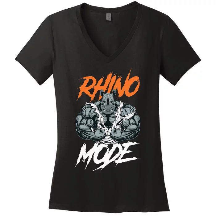 Strong Rhino With Big Biceps Rhino Mode For Gym Lover Women's V-Neck T-Shirt