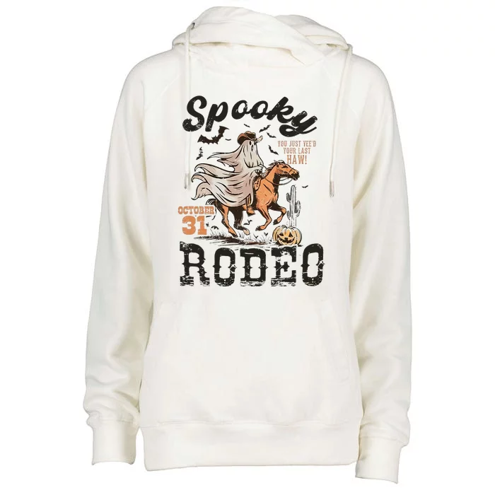 Spooky Rodeo Western Halloween Cow Country Halloween Womens Funnel Neck Pullover Hood