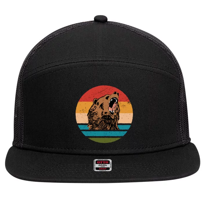 Sunset Retro Wild Bear 7 Panel Mesh Trucker Snapback Hat