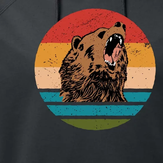 Sunset Retro Wild Bear Performance Fleece Hoodie