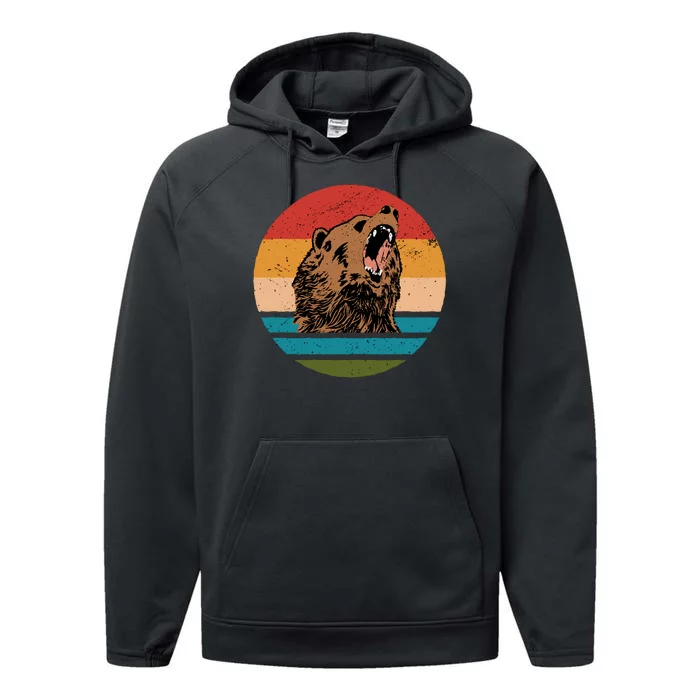 Sunset Retro Wild Bear Performance Fleece Hoodie