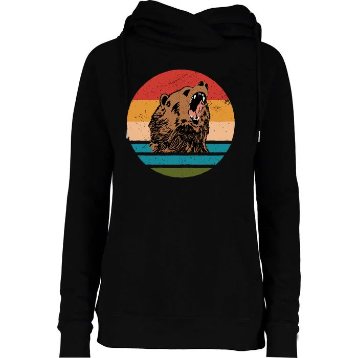 Sunset Retro Wild Bear Womens Funnel Neck Pullover Hood