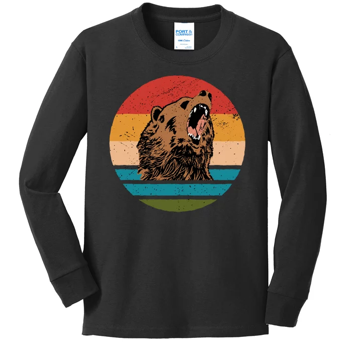 Sunset Retro Wild Bear Kids Long Sleeve Shirt