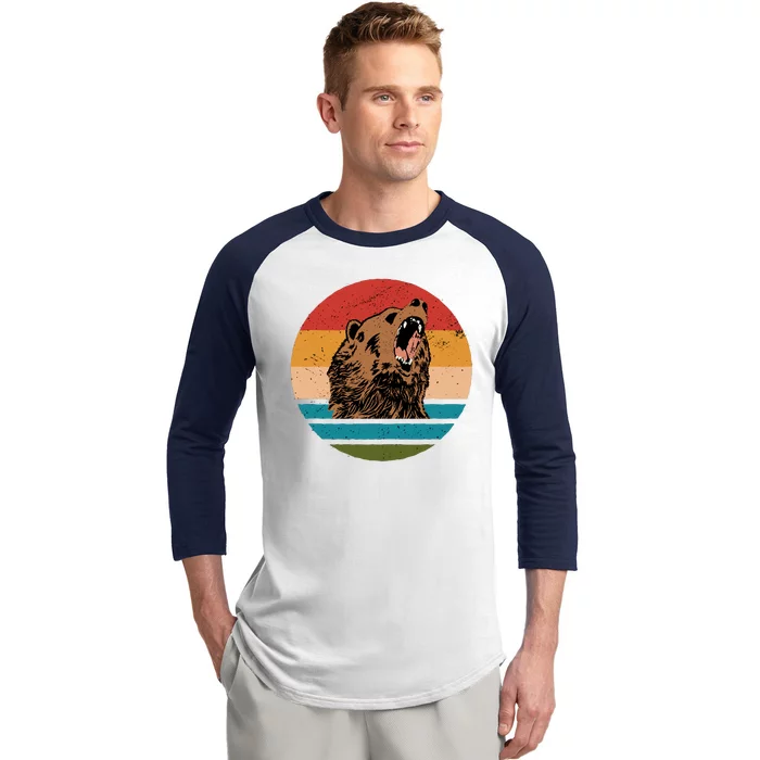 Sunset Retro Wild Bear Baseball Sleeve Shirt