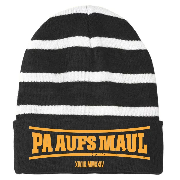 Stefan Raab Wearing Pa Aufs Maul Striped Beanie with Solid Band