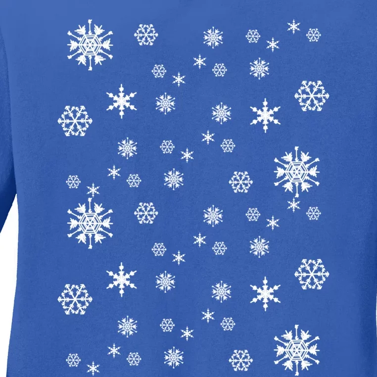 Snowflakes Rose Xmas Holiday Winter Holidays Gift Ladies Long Sleeve Shirt