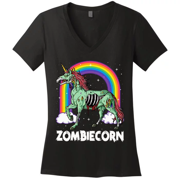 Spooky Rainbow Zombiecorn Halloween Costume Women's V-Neck T-Shirt