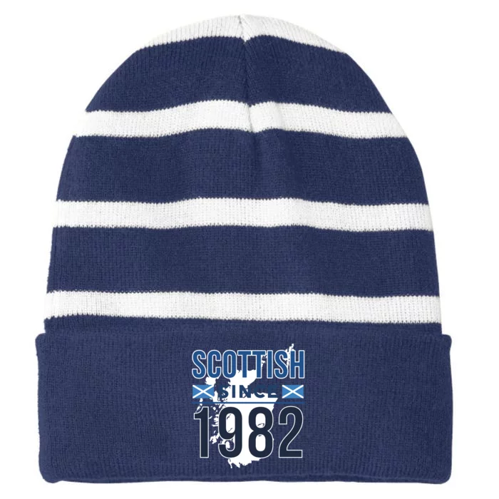 Scottish Since 1982 Scotland Flag Birthday Gift Striped Beanie with Solid Band