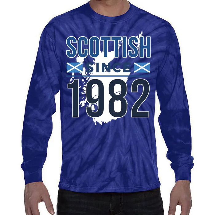 Scottish Since 1982 Scotland Flag Birthday Gift Tie-Dye Long Sleeve Shirt