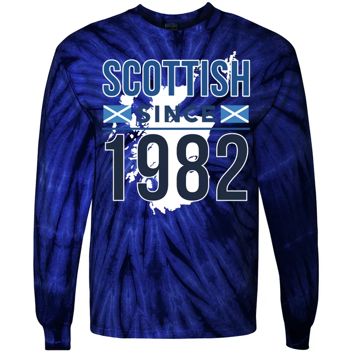 Scottish Since 1982 Scotland Flag Birthday Gift Tie-Dye Long Sleeve Shirt