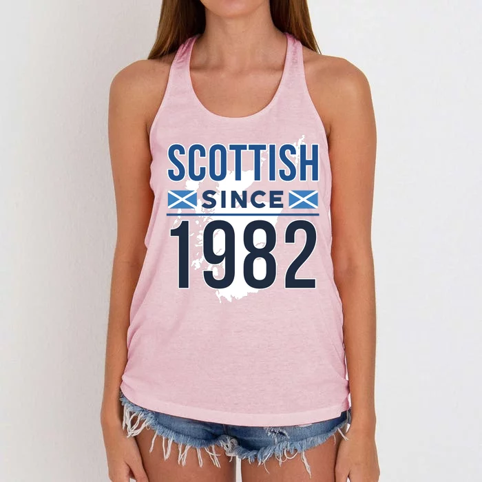 Scottish Since 1982 Scotland Flag Birthday Gift Women's Knotted Racerback Tank