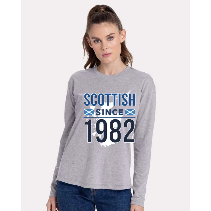 Scottish Since 1982 Scotland Flag Birthday Gift Womens Cotton Relaxed Long Sleeve T-Shirt