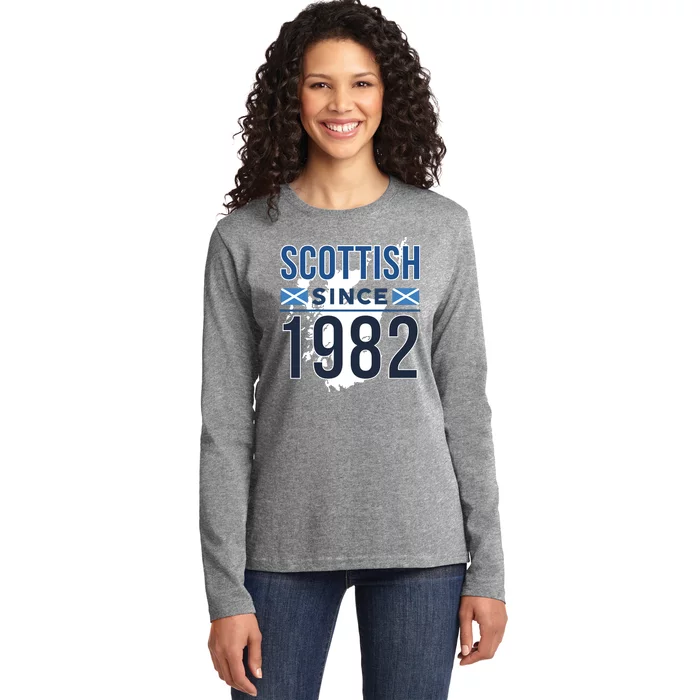 Scottish Since 1982 Scotland Flag Birthday Gift Ladies Long Sleeve Shirt