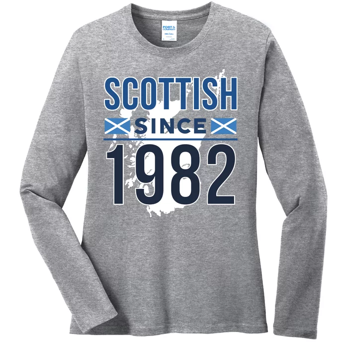 Scottish Since 1982 Scotland Flag Birthday Gift Ladies Long Sleeve Shirt