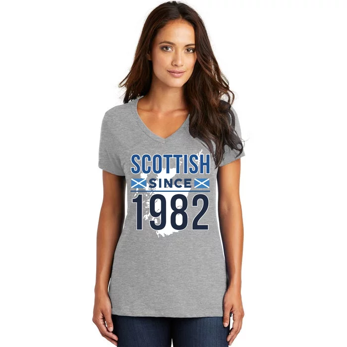 Scottish Since 1982 Scotland Flag Birthday Gift Women's V-Neck T-Shirt