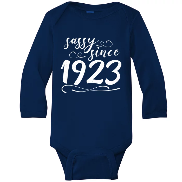 Sassy Since 1923 Birthday 100th Birthday Baby Long Sleeve Bodysuit